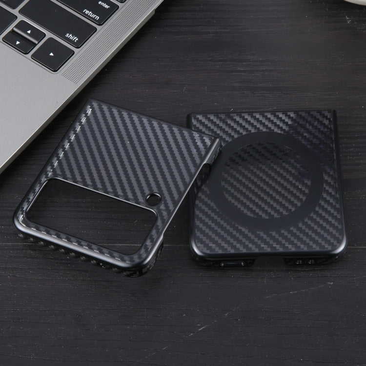 For Samsung Galaxy Z Flip4 6D Plated Carbon Fiber Clear Magsafe PC Phone Case(Starry Black) by buy2fix