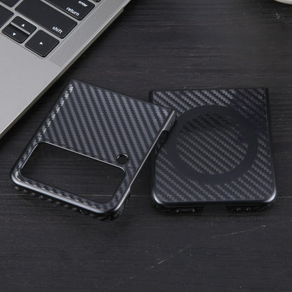 For Samsung Galaxy Z Flip4 6D Plated Carbon Fiber Clear Magsafe PC Phone Case(Starry Black) by buy2fix