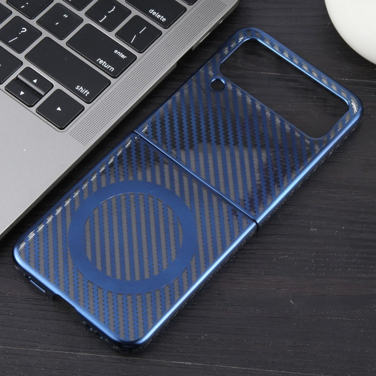 For Samsung Galaxy Z Flip4 6D Plated Carbon Fiber Clear Magsafe PC Phone Case(Dream Blue) by buy2fix