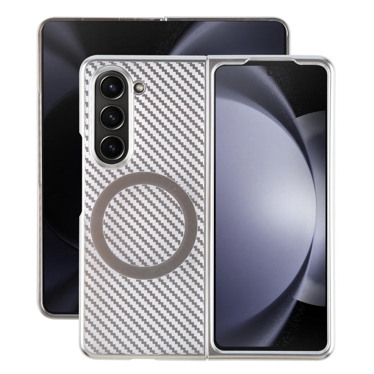 For Samsung Galaxy Z Fold5 6D Plated Carbon Fiber Clear Magsafe PC Phone Case(Starlight Silver) by buy2fix