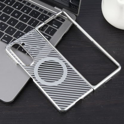 For Samsung Galaxy Z Fold5 6D Plated Carbon Fiber Clear Magsafe PC Phone Case(Starlight Silver) by buy2fix