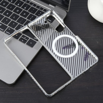 For Samsung Galaxy Z Fold5 6D Plated Carbon Fiber Clear Magsafe PC Phone Case(Starlight Silver) by buy2fix