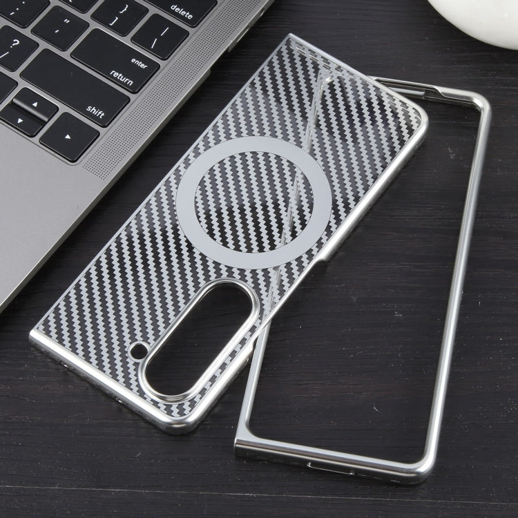 For Samsung Galaxy Z Fold5 6D Plated Carbon Fiber Clear Magsafe PC Phone Case(Starlight Silver) by buy2fix