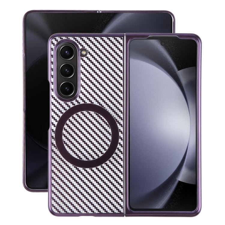 For Samsung Galaxy Z Fold5 6D Plated Carbon Fiber Clear Magsafe PC Phone Case(Aurora Purple) by buy2fix