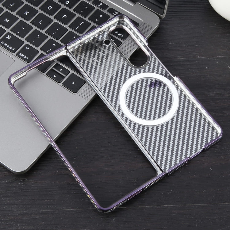 For Samsung Galaxy Z Fold5 6D Plated Carbon Fiber Clear Magsafe PC Phone Case(Aurora Purple) by buy2fix