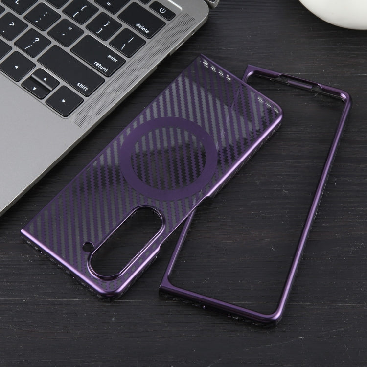 For Samsung Galaxy Z Fold5 6D Plated Carbon Fiber Clear Magsafe PC Phone Case(Aurora Purple) by buy2fix