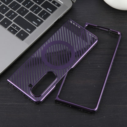 For Samsung Galaxy Z Fold5 6D Plated Carbon Fiber Clear Magsafe PC Phone Case(Aurora Purple) by buy2fix