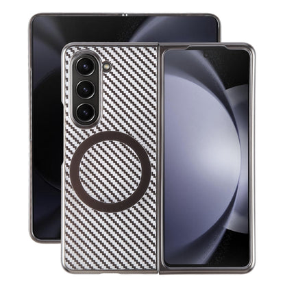For Samsung Galaxy Z Fold5 6D Plated Carbon Fiber Clear Magsafe PC Phone Case(Titanium Grey) by buy2fix