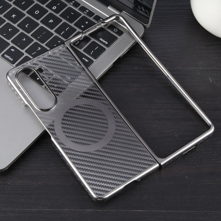 For Samsung Galaxy Z Fold5 6D Plated Carbon Fiber Clear Magsafe PC Phone Case(Titanium Grey) by buy2fix