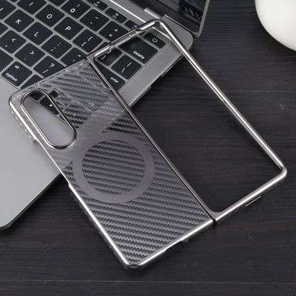 For Samsung Galaxy Z Fold5 6D Plated Carbon Fiber Clear Magsafe PC Phone Case(Titanium Grey) by buy2fix
