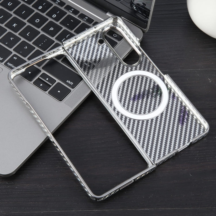 For Samsung Galaxy Z Fold5 6D Plated Carbon Fiber Clear Magsafe PC Phone Case(Titanium Grey) by buy2fix