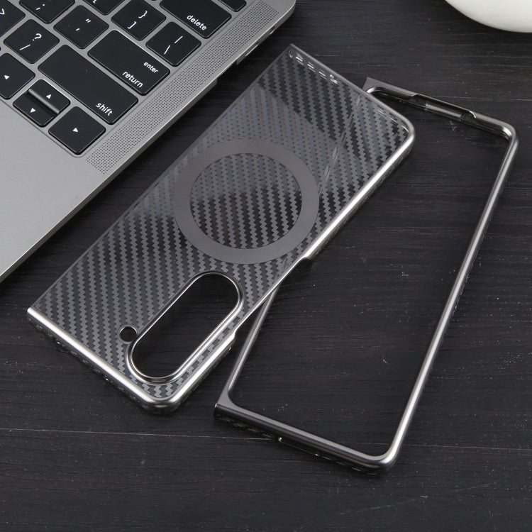 For Samsung Galaxy Z Fold5 6D Plated Carbon Fiber Clear Magsafe PC Phone Case(Titanium Grey) by buy2fix
