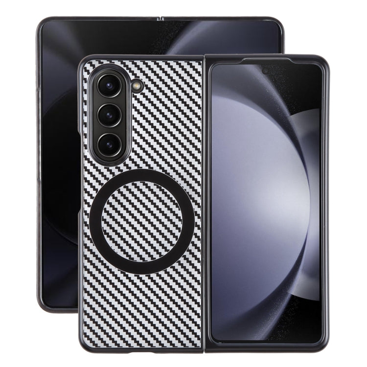 For Samsung Galaxy Z Fold5 6D Plated Carbon Fiber Clear Magsafe PC Phone Case(Starry Black) by buy2fix