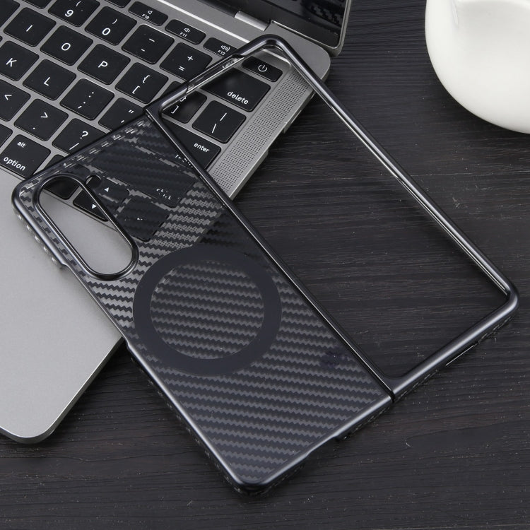 For Samsung Galaxy Z Fold5 6D Plated Carbon Fiber Clear Magsafe PC Phone Case(Starry Black) by buy2fix