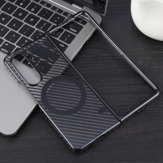 For Samsung Galaxy Z Fold5 6D Plated Carbon Fiber Clear Magsafe PC Phone Case(Starry Black) by buy2fix