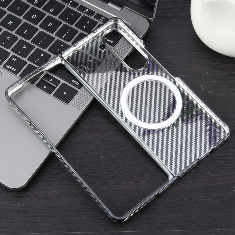 For Samsung Galaxy Z Fold5 6D Plated Carbon Fiber Clear Magsafe PC Phone Case(Starry Black) by buy2fix