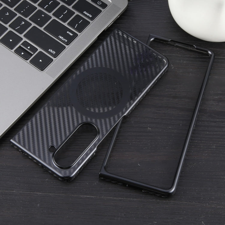 For Samsung Galaxy Z Fold5 6D Plated Carbon Fiber Clear Magsafe PC Phone Case(Starry Black) by buy2fix