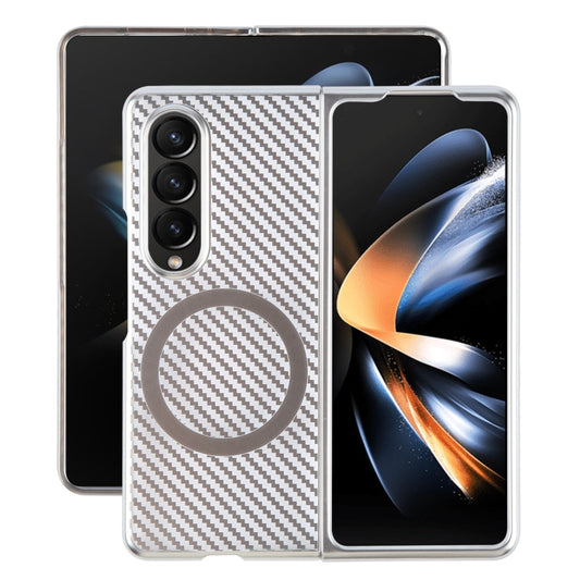 For Samsung Galaxy Z Fold4 6D Plated Carbon Fiber Clear Magsafe PC Phone Case(Starlight Silver) by buy2fix