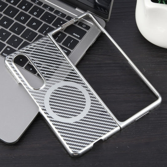 For Samsung Galaxy Z Fold4 6D Plated Carbon Fiber Clear Magsafe PC Phone Case(Starlight Silver) by buy2fix