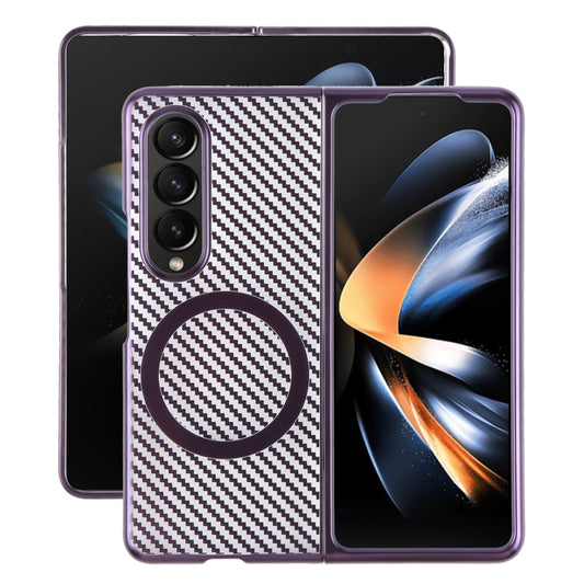 For Samsung Galaxy Z Fold4 6D Plated Carbon Fiber Clear Magsafe PC Phone Case(Aurora Purple) by buy2fix