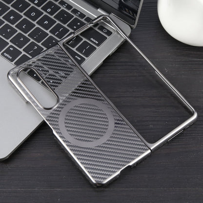 For Samsung Galaxy Z Fold4 6D Plated Carbon Fiber Clear Magsafe PC Phone Case(Titanium Grey) by buy2fix