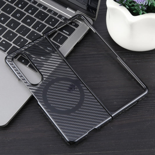 For Samsung Galaxy Z Fold4 6D Plated Carbon Fiber Clear Magsafe PC Phone Case(Starry Black) by buy2fix