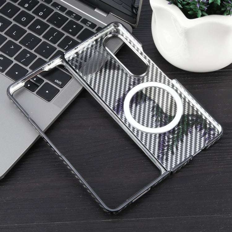 For Samsung Galaxy Z Fold4 6D Plated Carbon Fiber Clear Magsafe PC Phone Case(Starry Black) by buy2fix