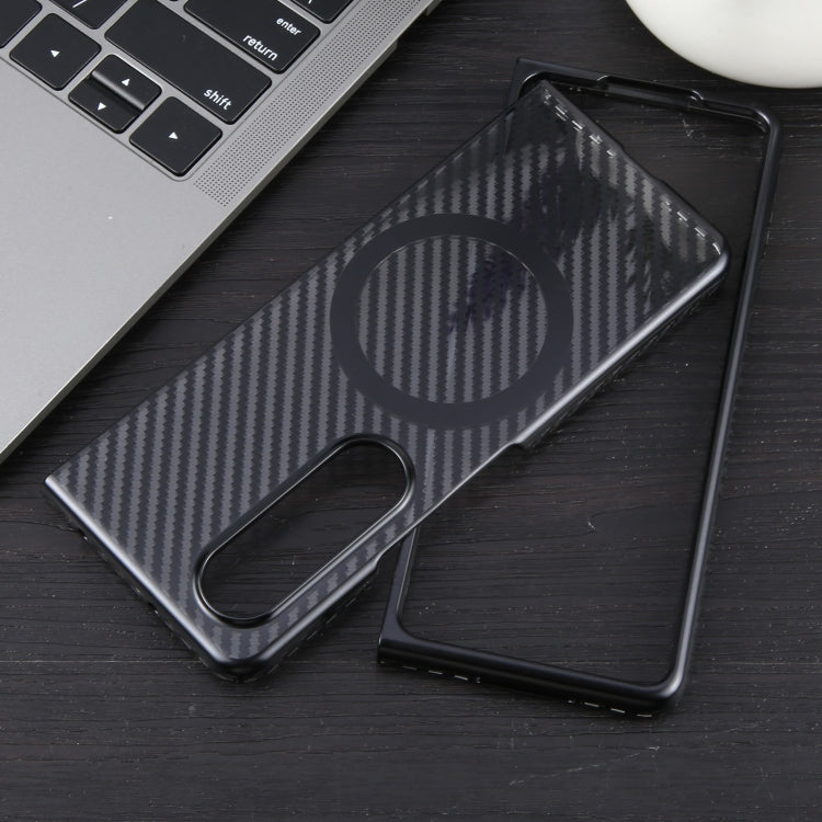 For Samsung Galaxy Z Fold4 6D Plated Carbon Fiber Clear Magsafe PC Phone Case(Starry Black) by buy2fix