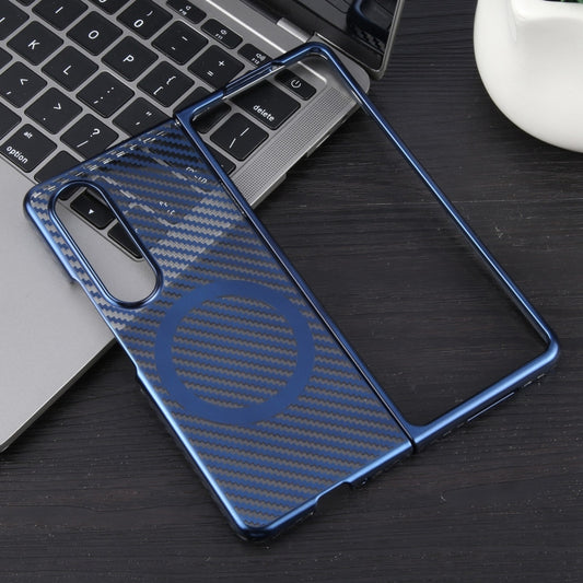 For Samsung Galaxy Z Fold4 6D Plated Carbon Fiber Clear Magsafe PC Phone Case(Dream Blue) by buy2fix