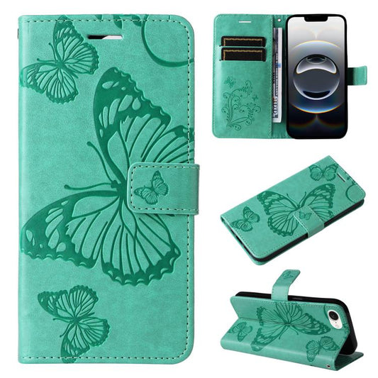 For iPhone 16e 3D Butterfly Embossed Pattern Flip Leather Phone Case(Green) by buy2fix