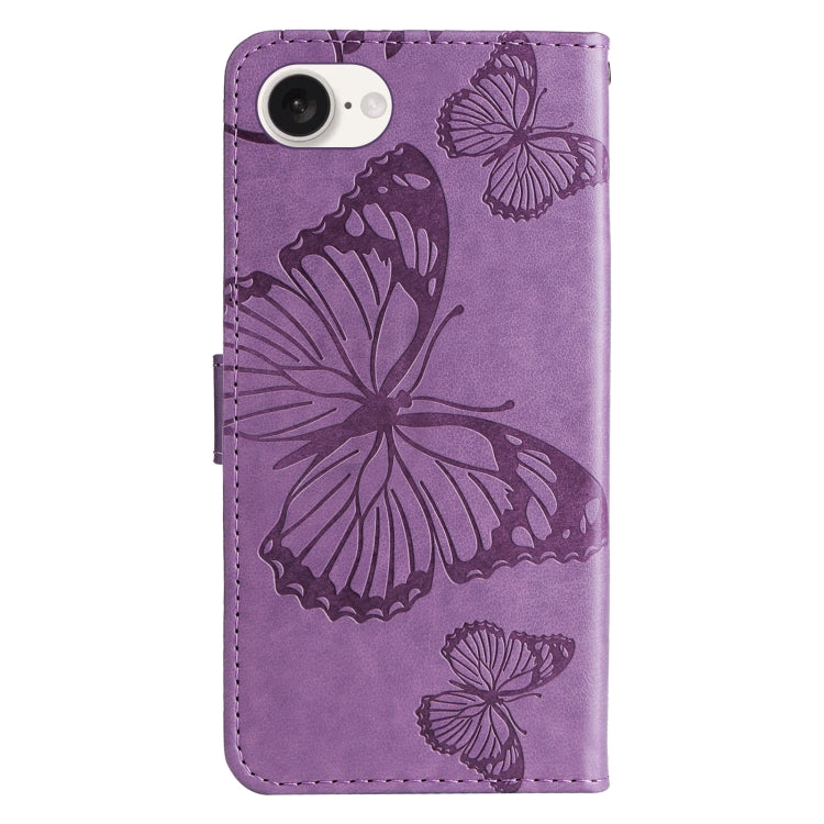 For iPhone 16e 3D Butterfly Embossed Pattern Flip Leather Phone Case(Purple) by buy2fix