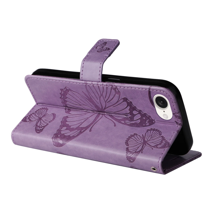 For iPhone 16e 3D Butterfly Embossed Pattern Flip Leather Phone Case(Purple) by buy2fix