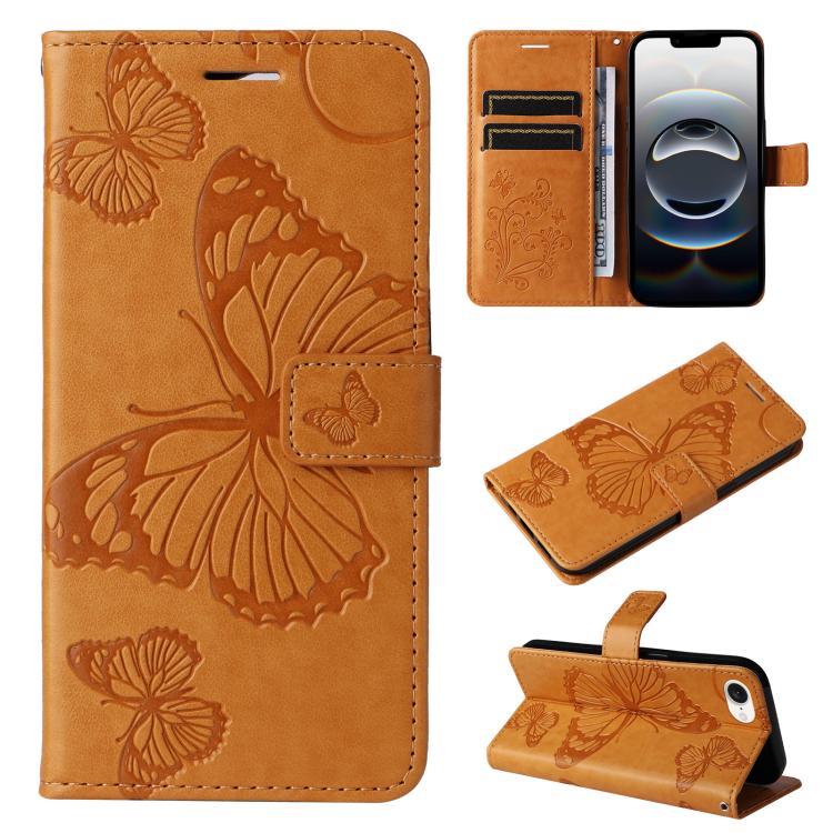 For iPhone 16e 3D Butterfly Embossed Pattern Flip Leather Phone Case(Yellow) by buy2fix