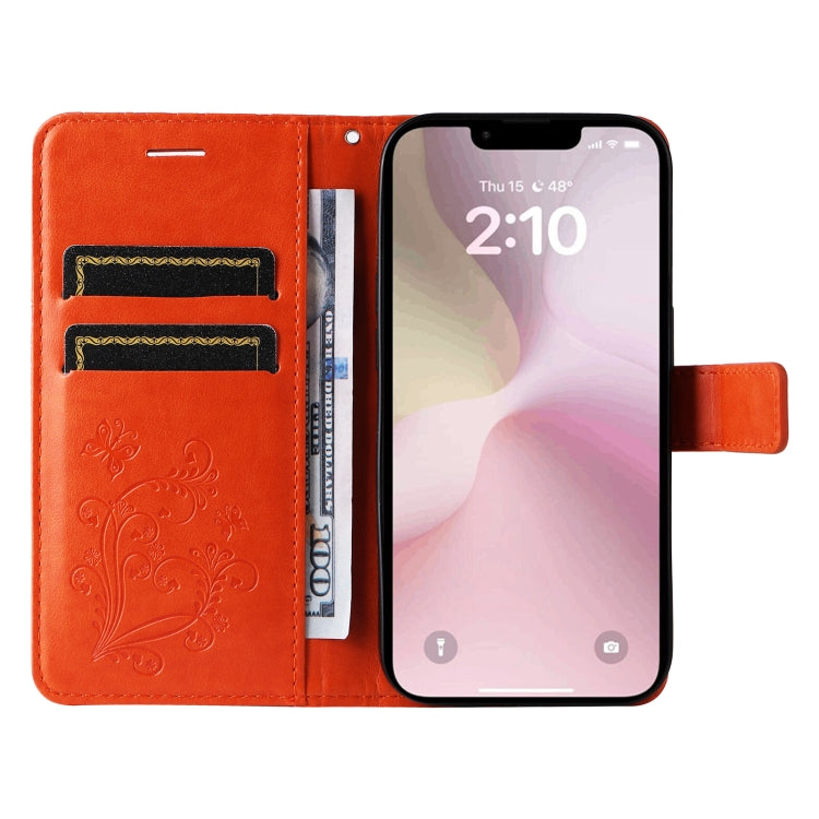 For iPhone 16e 3D Butterfly Embossed Pattern Flip Leather Phone Case(Orange) by buy2fix