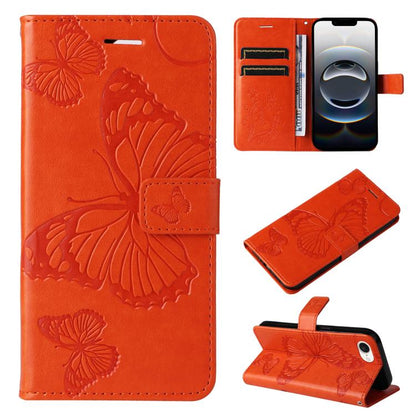 For iPhone 16e 3D Butterfly Embossed Pattern Flip Leather Phone Case(Orange) by buy2fix