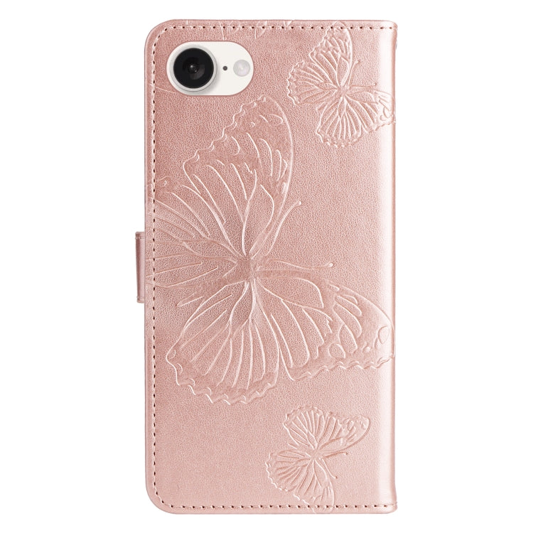 For iPhone 16e 3D Butterfly Embossed Pattern Flip Leather Phone Case(Rose Gold) by buy2fix