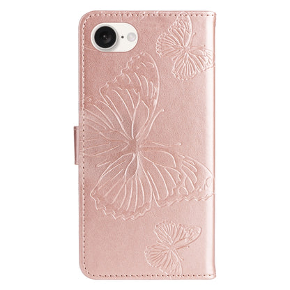 For iPhone 16e 3D Butterfly Embossed Pattern Flip Leather Phone Case(Rose Gold) by buy2fix