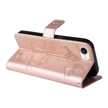 For iPhone 16e 3D Butterfly Embossed Pattern Flip Leather Phone Case(Rose Gold) by buy2fix