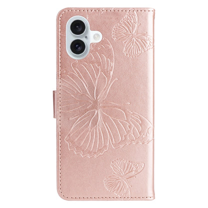 For iPhone 16 Plus 3D Butterfly Embossed Pattern Flip Leather Phone Case(Rose Gold) - iPhone 16 Plus Cases by buy2fix | Online Shopping UK | buy2fix