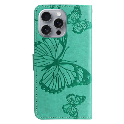 For iPhone 16 Pro Max 3D Butterfly Embossed Pattern Flip Leather Phone Case(Green) by buy2fix