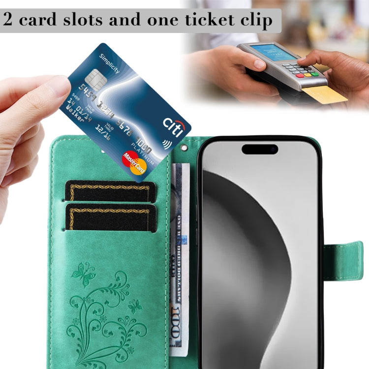 For iPhone 16 Pro Max 3D Butterfly Embossed Pattern Flip Leather Phone Case(Green) by buy2fix