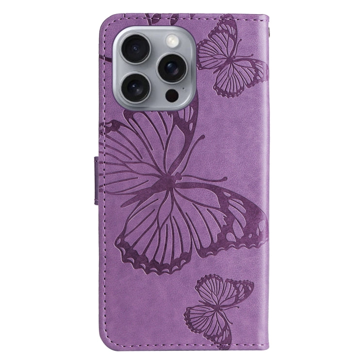 For iPhone 16 Pro Max 3D Butterfly Embossed Pattern Flip Leather Phone Case(Purple) by buy2fix