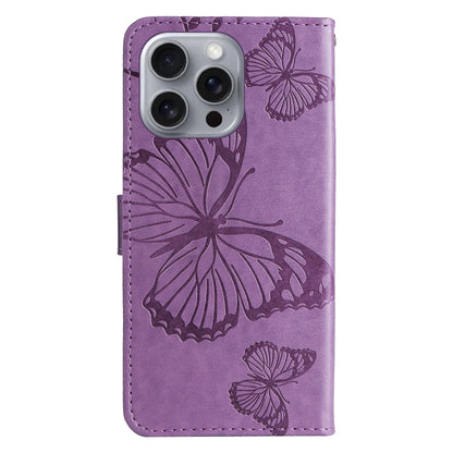 For iPhone 16 Pro Max 3D Butterfly Embossed Pattern Flip Leather Phone Case(Purple) by buy2fix