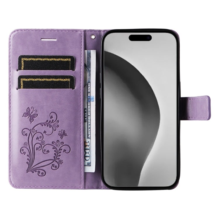 For iPhone 16 Pro Max 3D Butterfly Embossed Pattern Flip Leather Phone Case(Purple) by buy2fix