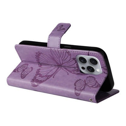 For iPhone 16 Pro Max 3D Butterfly Embossed Pattern Flip Leather Phone Case(Purple) by buy2fix