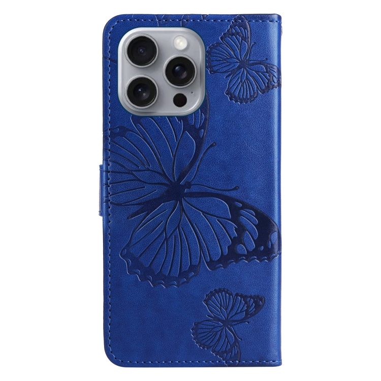 For iPhone 16 Pro Max 3D Butterfly Embossed Pattern Flip Leather Phone Case(Blue) by buy2fix