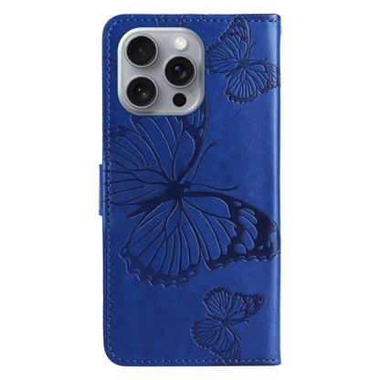 For iPhone 16 Pro Max 3D Butterfly Embossed Pattern Flip Leather Phone Case(Blue) by buy2fix