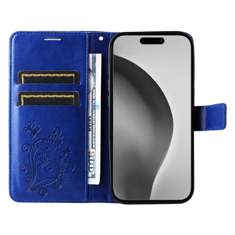 For iPhone 16 Pro Max 3D Butterfly Embossed Pattern Flip Leather Phone Case(Blue) by buy2fix