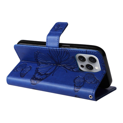 For iPhone 16 Pro Max 3D Butterfly Embossed Pattern Flip Leather Phone Case(Blue) by buy2fix