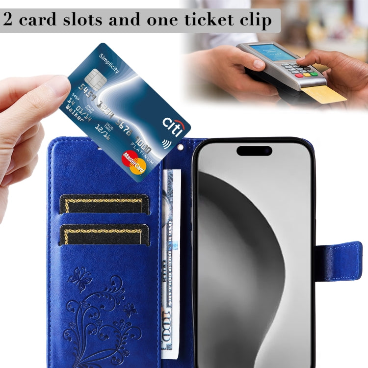 For iPhone 16 Pro Max 3D Butterfly Embossed Pattern Flip Leather Phone Case(Blue) by buy2fix